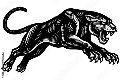 black and white silhouette of Wild Cat,
Abstract Wild Cat Logo – Leaping Panther Silhouette