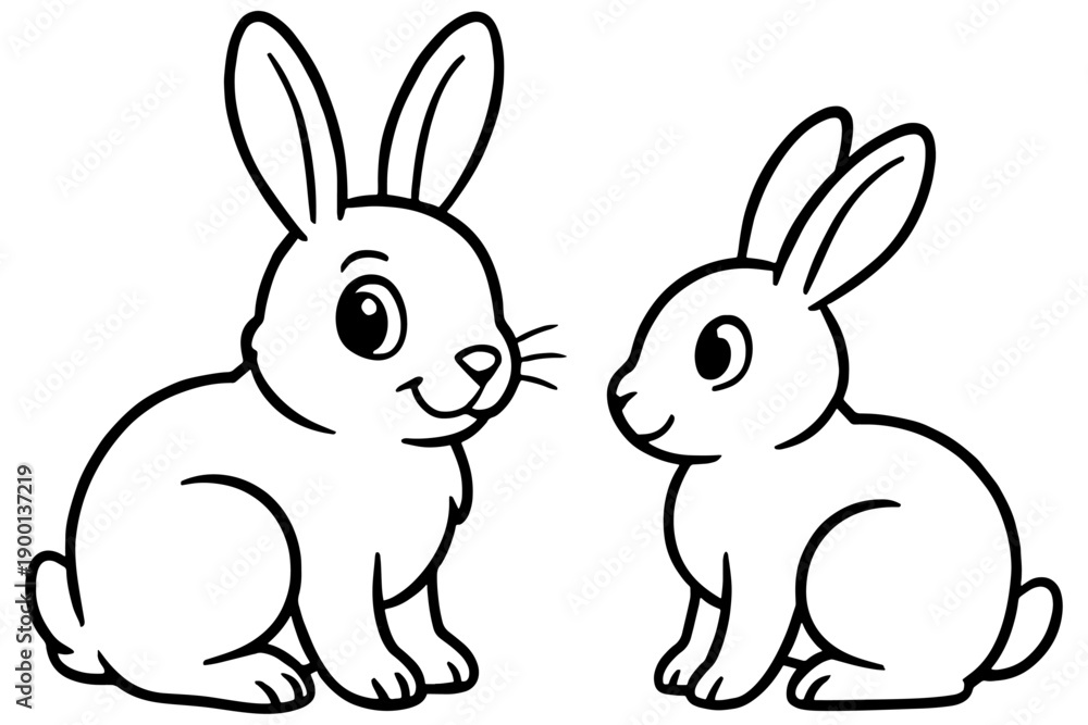 Obraz premium vector illustration of rabbits, Hand Drawn Rabbit Outline Illustrations – Easter Bunny Pair
