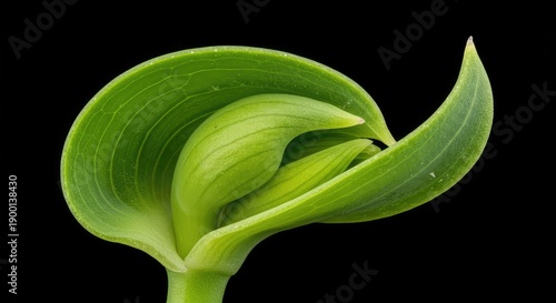Detailed macro view of smooth green sepals forming a protective layer around an emerging flower head, illustrating early botanical development ,calyx ,vegetative ,flower