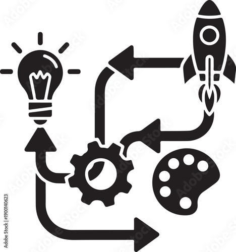 A 3d vector illustration of a light bulb idea featuring mechanical gears and cogwheels to represent a business technology concept for industrial engineering and innovative process design