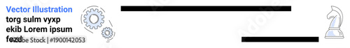 Business planning, strategic thinking, innovation, process optimization, decision-making, teamwork. Gear symbols and chess knight mechanics and strategy. Strategic thinking and innovation concepts