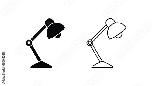 Desk Lamps Black and White Icon Set