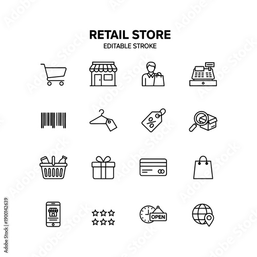 Retail stores set icon flat vector design.