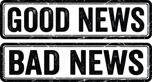 Grunge Rubber Stamp Design Featuring Good News and Bad News Text in Black Frames for Journalism Information Choice and Business Communication Concept Illustration