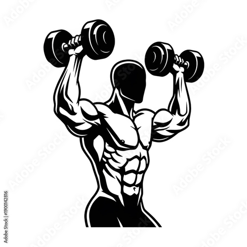 Muscular Bodybuilder Silhouette Lifting Heavy Dumbbells Fitness Illustration