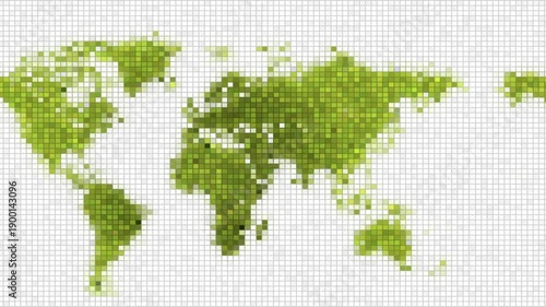 green world map small squares pattern 3d render 4k seamless loop