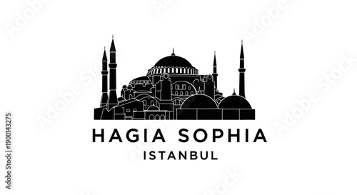 Hagia Sophia Istanbul Landmark Silhouette, Isolated White Background