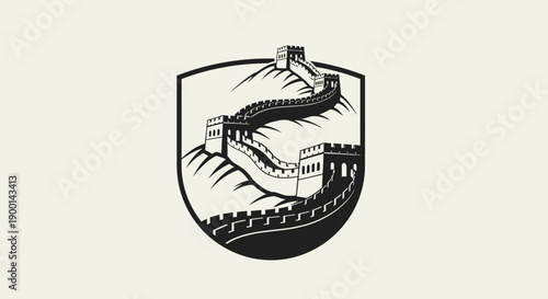 Ancient Great Wall of China Silhouette Winding through mountains, symbolizing history and strength, on a bright background.