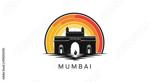 Majestic Gateway of India Silhouette from Mumbai against a Vibrant Orange Sunset Sky, depicting travel and history.