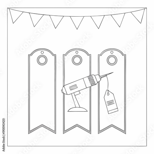 A whimsical illustration of a rocket ship being built with tools and materials on a banner.