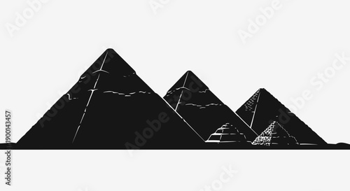 Majestic Egyptian Pyramids Silhouette from Giza, symbolizing ancient history and mystery, isolated on a white background.