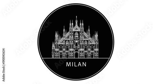 Duomo di Milano Gothic Cathedral Silhouette Vector Icon in Black Circle on Isolated White Background