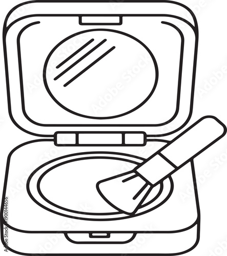 Vector makeup compact with brush, cosmetic container, beauty product icon, for design or website, Isolated on transparent background