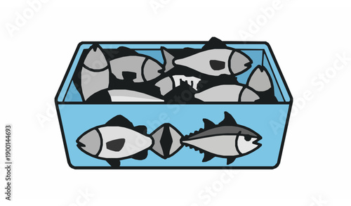 Fresh seafood catch vector icon fish in container isolated on transparent background