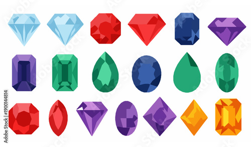 Precious stones vector illustration set colorful gems isolated on transparent background