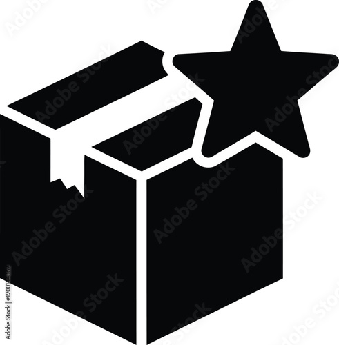 Box with Star: An icon of a cardboard box is adorned with a star. conveying notions of product rating and quality assurance.