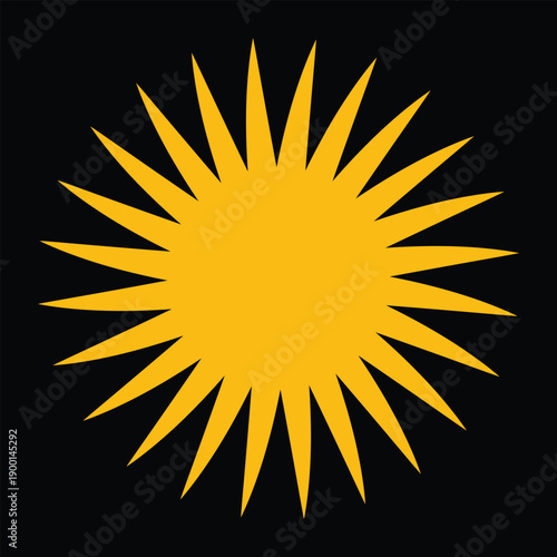 Radiant sunburst with vibrant yellow rays against a dark background isolated on white background, Vector
