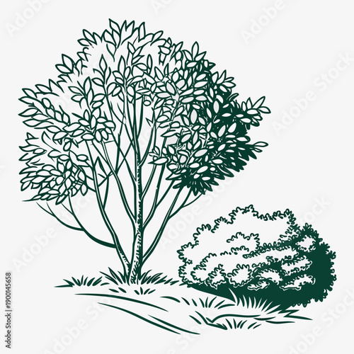 A serene landscape featuring a solitary tree on a grassy hillside with a clear sky.