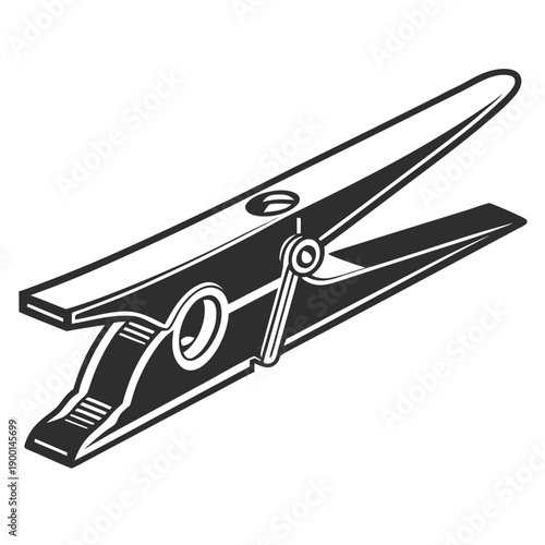 A detailed illustration of a classic wooden clothespin with a metal spring.