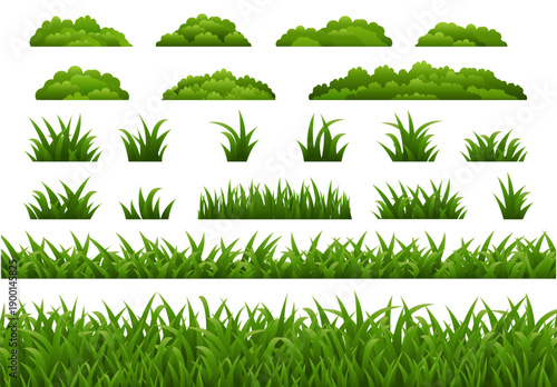 Green Grass Set Isolated White Background