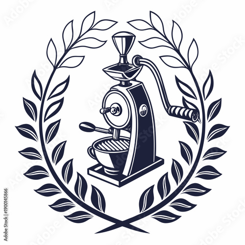 A detailed illustration of a person playing a violin surrounded by a laurel wreath.