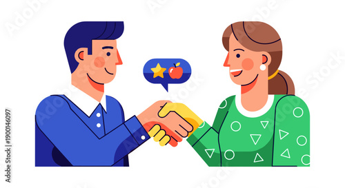 Parent and teacher shaking hands during school meeting for student feedback and education partnership concept