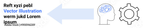 Human head with neural brain lines connected to gear with an arrow depicting idea generation, innovation, or process flow. Ideal for workflow, creativity, problem-solving, analysis, technology