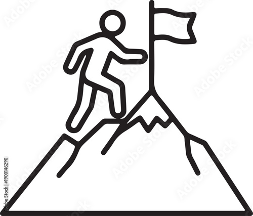 Mountain Climber Reaching Flag Summit Symbol of Success Achievement Perseverance Goal Motivation Triumph