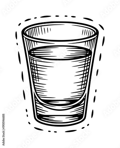 Hand Drawn Shot Glass Filled With Liquid White Background drink beverage