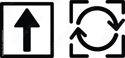 Black and white representing an upward arrow and a circular refresh or repeat symbol