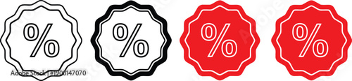 Four percentage discount badges in black and red on white background