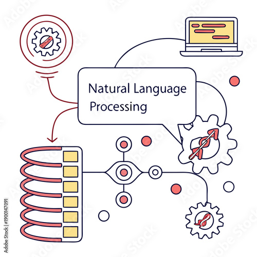Advanced natural language processing system visualized with flowing abstract data streams for intelligent communication.