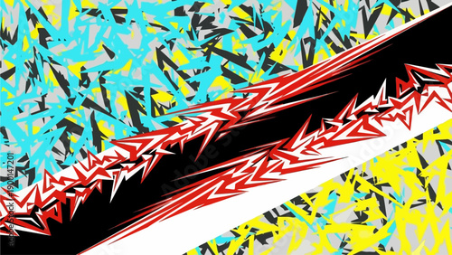 Energetic Abstract Composition with Shattered Geometric Shapes and a Powerful Central Dividing Line Evoking Dynamic Speed and Motion