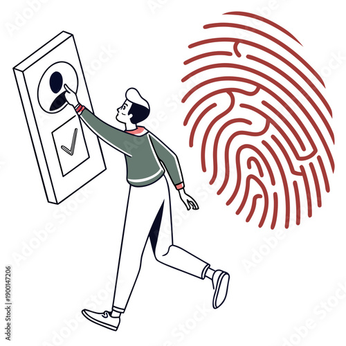 Minimalist vector design of secure biometric authentication technology, representing identity verification and digital security concepts.