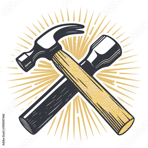 Hammer and chisel crossed in vintage style representing woodworking industry  