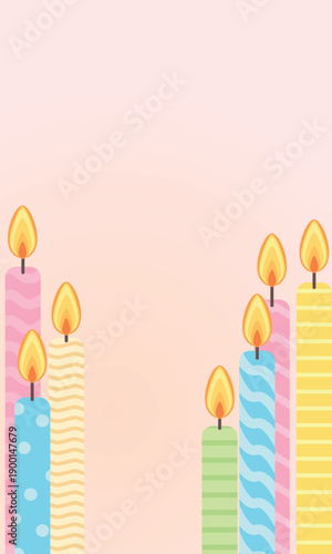 Birthday Candles Background with Colorful Candles on Sides and Soft Gradient