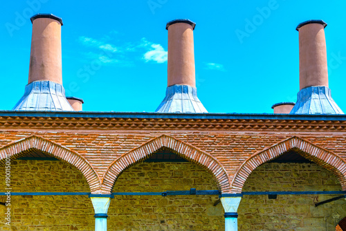 View of the kitchen building in palace of the Ottoman Empire and the Turkish sultans. Architecture and territory of Topkapi Palace in Istanbul, Turkey.