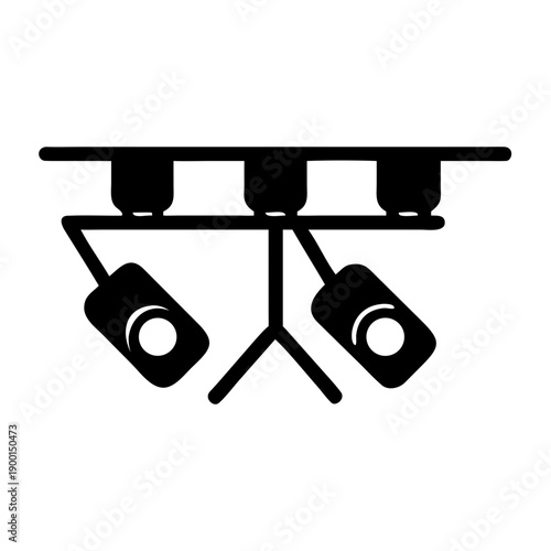 Black concert stage lighting truss with spotlights isolated on white background for music events and theater production