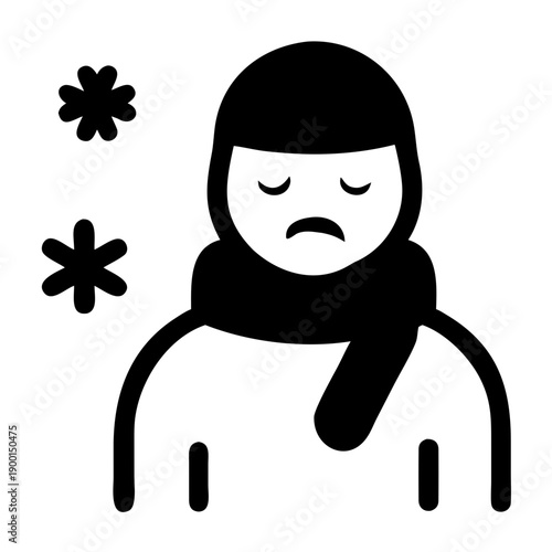 Sick woman cartoon character feeling unwell with sad expression holding head in hands cold flu symptoms vector illustration