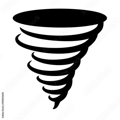 Black tornado funnel cloud spinning vortex isolated on white background vector illustration for disaster weather warning concept