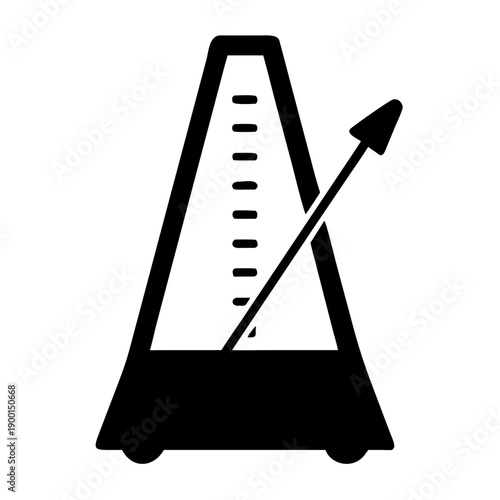 Black metronome with moving arm on white background minimalist design timing rhythm music practice tempo precision vector illustration