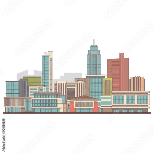 Cityscape illustration featuring buildings, architecture, skyscrapers, urban, landscape from a distant viewpoint