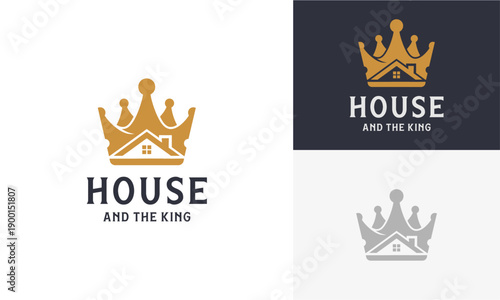 Logo design for a real estate company featuring a stylized crown and house symbolizing luxury and royalty in the property market