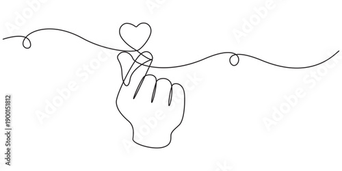 continuous one line Heart hand gesture emoji. Cartoon hands make heart shape together. Romantic Love, unity and care, compassion positive sign. Vector realistic smooth render icon