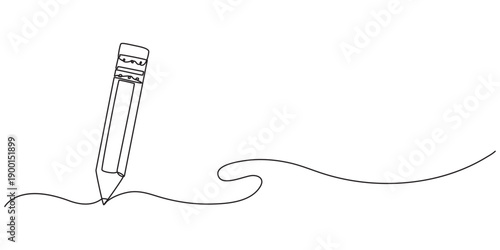 Pencil vector illustration with continuous one single line drawing isolated on white background., Pencil Continuous Line Art Illustration, Continuous line drawing of pencil icon. Pencil linear icon.