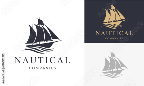Sailboat logos for nautical companies displayed in various color schemes and backgrounds