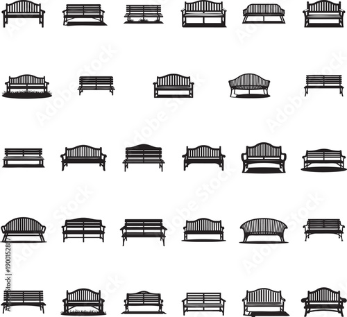 Garden bench silhouette isolated with white background