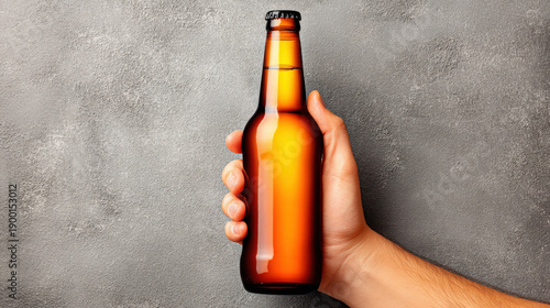 A hand holding a cold beer ...