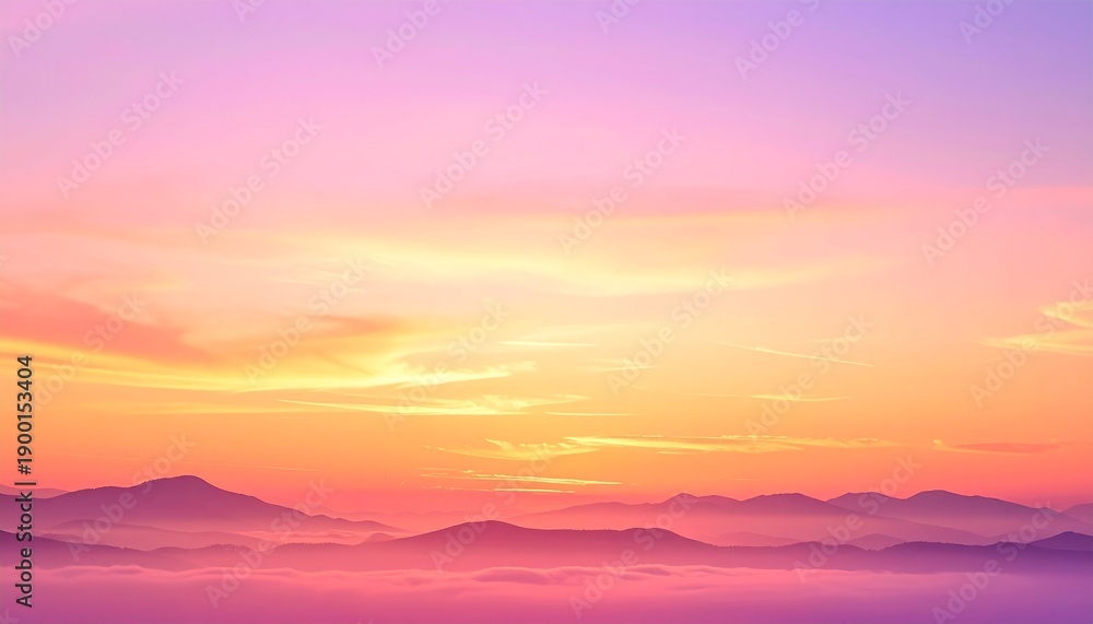 Fototapeta premium Dreamy Mountainscape at Sunrise A Serene Vista of Peaks Bathed in Pink and Orange Hues for Calm Visual Appeal.