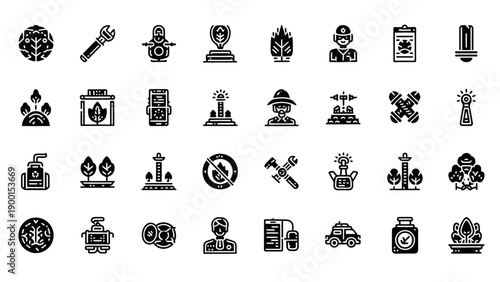 Agriculture Technology Icons Set: Farming, Innovation, and Science Symbols